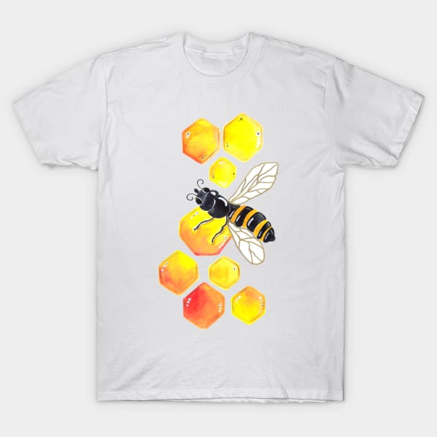 Watercolor Honey bees Pattern T-Shirt by Neginmf